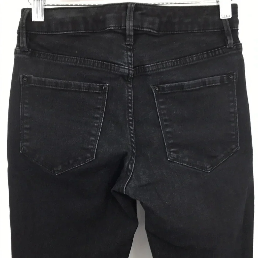 Club Monaco‎ High Rise Skinny Jeans Womens 26 Black Raw Hem Cotton Denim Ankle